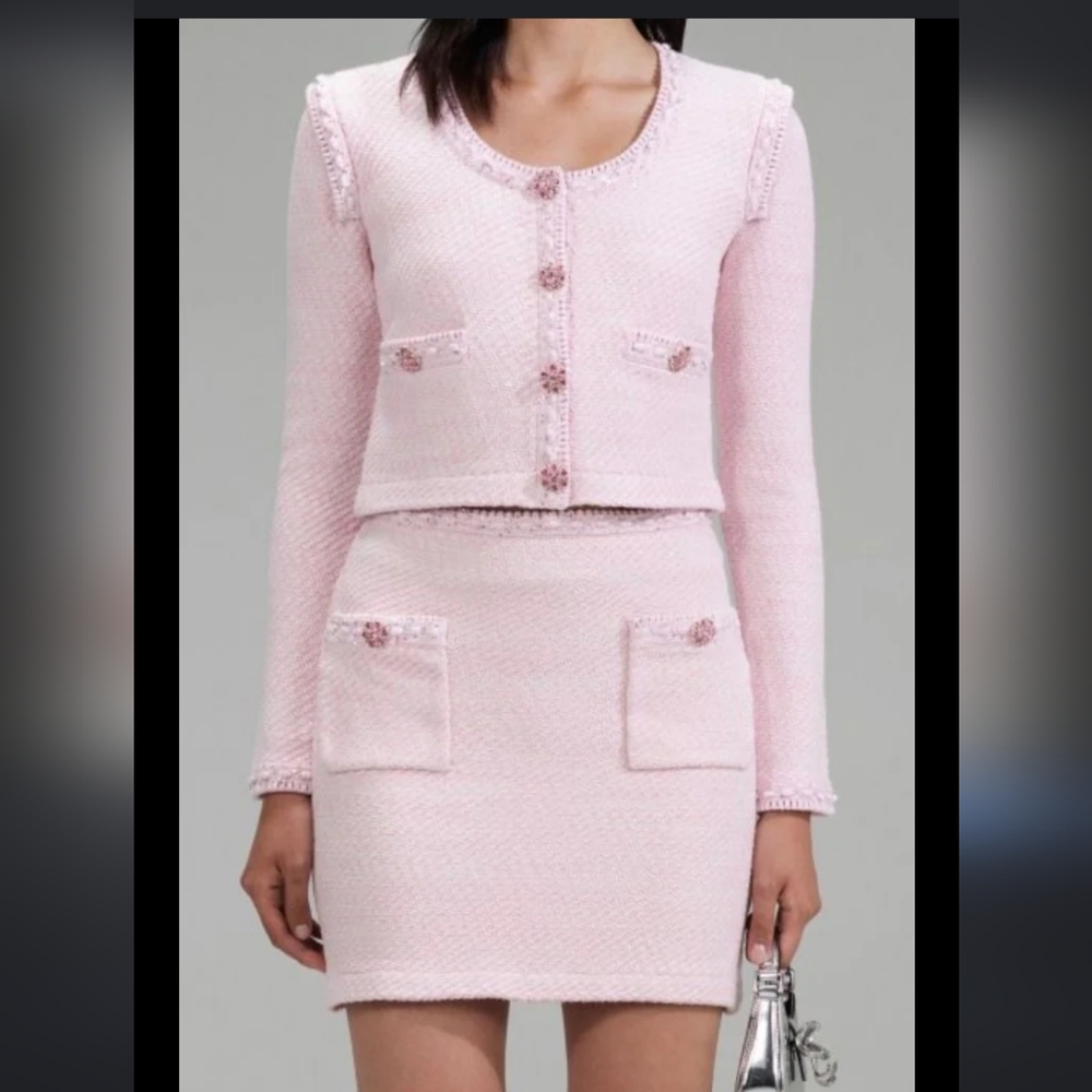 Barbie pink knit cardigan skirt set size S